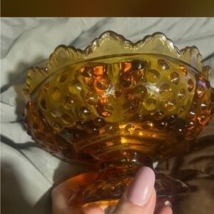 Vintage Fenton Amber Glass Candle Holder
